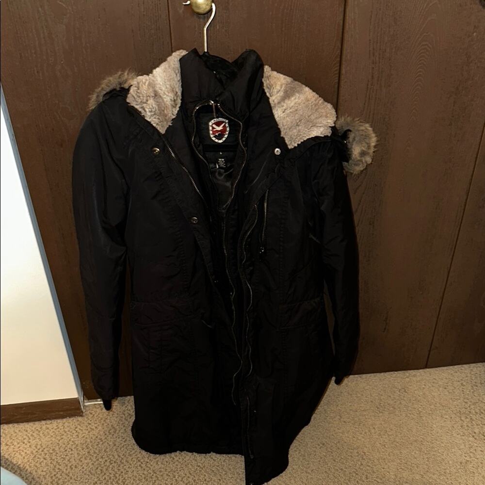1 Madison Black Ski Jacket with Fur-Trimmed Hood
